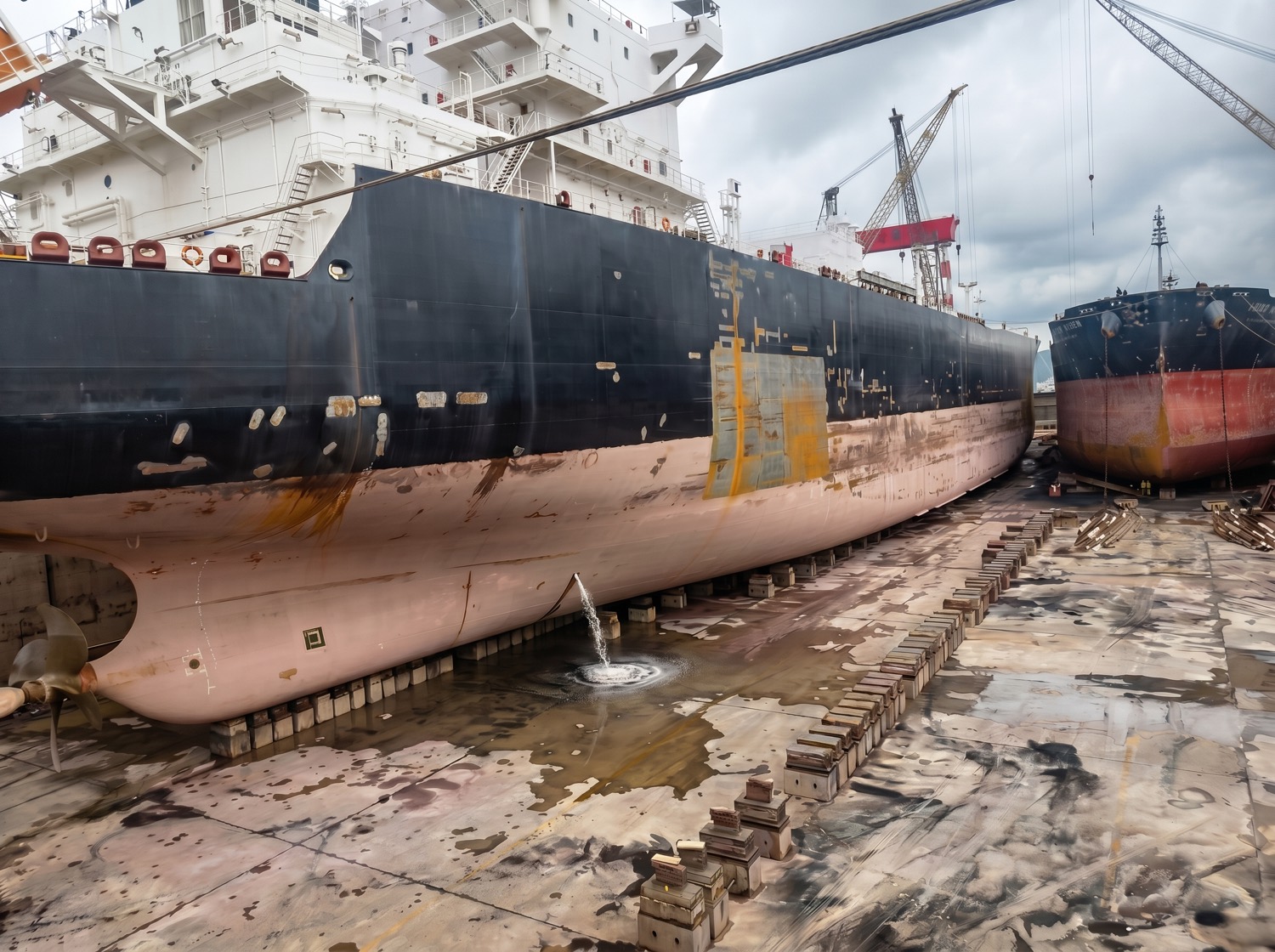 Hull cleaned and recoated in dock